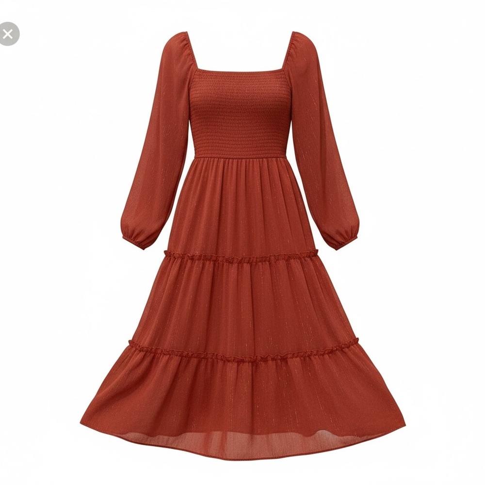 Moon River metallic rust midi dress, small